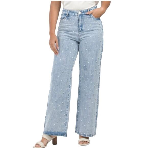 Blank NYC Denim - NWT BlankNYC Women’s Pearl Embellished Ribcage Wide Leg Jeans Size 28